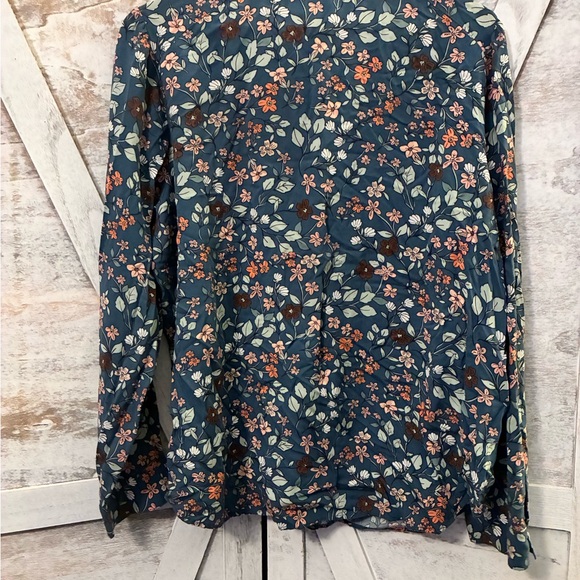 LOFT Floral Print Bow tie Blouse in Blue and Pink - Picture 2 of 4